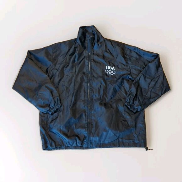 USA Olympic Windbreaker Jacket Coat Mens XL Black Embroidered Lightweight - Picture 1 of 6